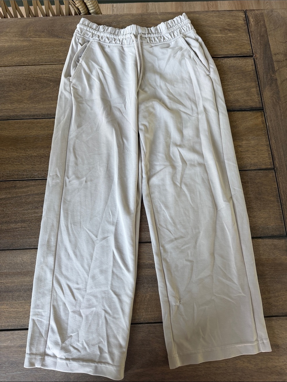 Athleta Neutral Wide-Leg Drawstring Pants in Light Taupe